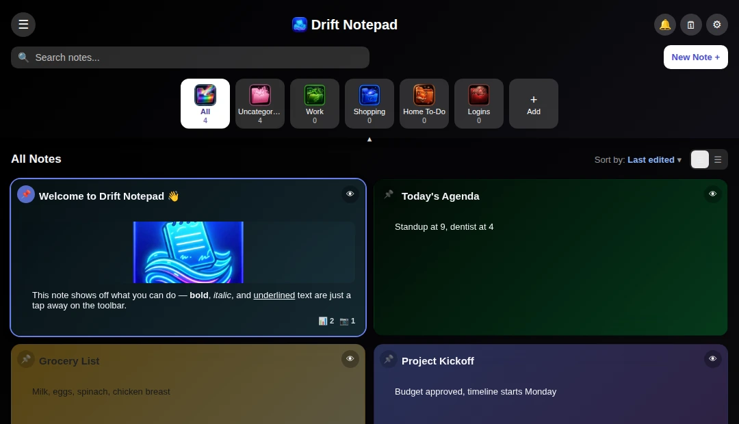 Dashboard in Vibrant's Obsidian scheme, pure black