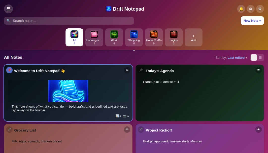 Dashboard in Vibrant's Synthwave scheme, a neon purple, pink, and orange gradient